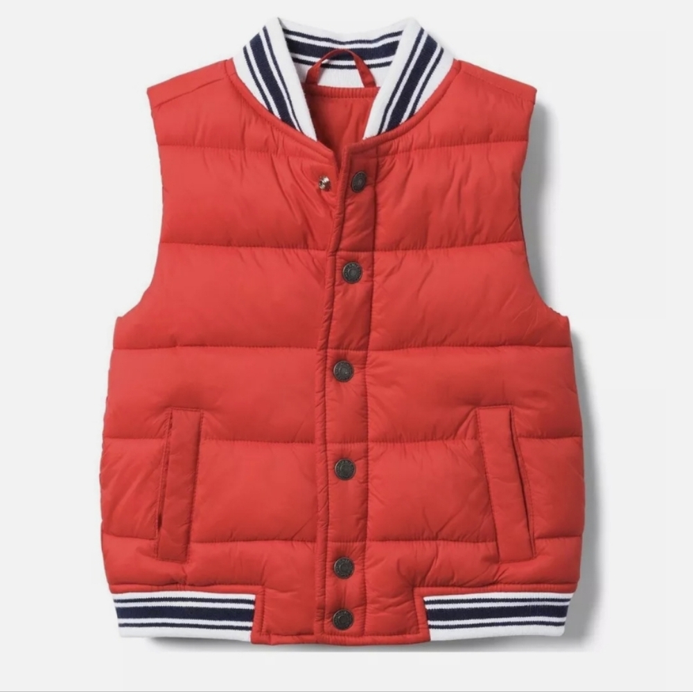 Janie and Jack Red Puffer Vest with Striped Collar